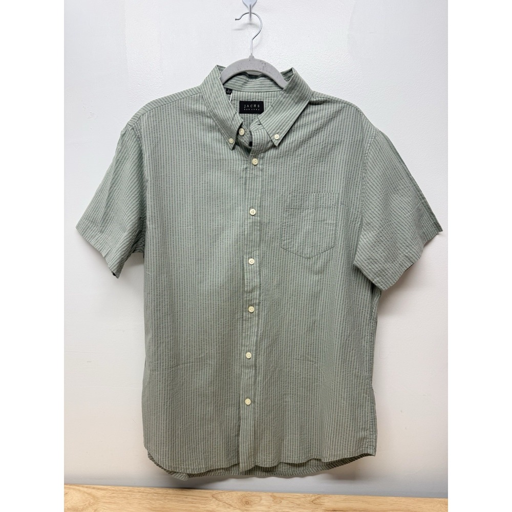 Jachs NY Button Up Shirt Mens L Olive Stripe Short Sleeve NWT Summer #41